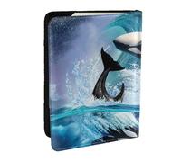 Wykjtwo Vague d'épaulards d'orques, Porte-Passeport Portefeuille de Voyage en Cuir PU Étui pour Passeport Couvre-Passeport 6,5 po