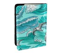 Wykjtwo Vagues, Croquis, Mouette, Oiseaux, Porte-Passeport Portefeuille de Voyage en Cuir PU Étui pour Passeport Couvre-Passeport 6,5 po
