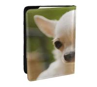 Wykjtwo Visage de Chien Chihuahua Blanc, Porte-Passeport Portefeuille de Voyage en Cuir PU Étui pour Passeport Couvre-Passeport 6,5 po