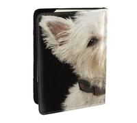 Wykjtwo West Highland Terrier avec Collier, Porte-Passeport Portefeuille de Voyage en Cuir PU Étui pour Passeport Couvre-Passeport 6,5 po