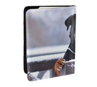 Wykjtwo Yeux de Collier de Neige pour Chien Rottweiler, Porte-Passeport Portefeuille de Voyage en Cuir PU Étui pour Passeport Couvre-Passeport 6,5 po