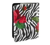 Wykjtwo Zèbre Animal Fleur Rouge, Porte-Passeport Portefeuille de Voyage en Cuir PU Étui pour Passeport Couvre-Passeport 6,5 po