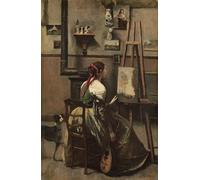 WYKUJMYTO Art Impression Toile Murale Tableau Atelier de Corot : Femme assise devant un chevalet une mandoline à la main par Jean Baptiste Camille Corot Pour un Usage Bureautique 60x90cm