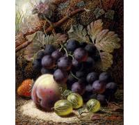 WYKUJMYTO Art Mural Classique Murale Tableaux Toile Nature morte avec des raisins noirs une fraise une pêche et des groseilles sur une rive moussue par Oliver Clare Pour la Décoration Murale 60x90cm