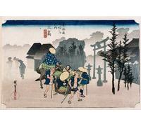 WYKUJMYTO Célèbre Art Mural Classique Murale Tableaux Toile Brume matinale à Mishima par Utagawa Hiroshige Vintage Impressions sur Toile Pour la Décoration Murale 60x90cm