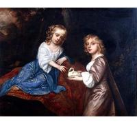 WYKUJMYTO Célèbre Art Mural Classique Murale Tableaux Toile Double Portrait de Charles Dormer Vicomte Ascott et de sa sœur Lady Elizabeth Dormer par Peter Lely Pour la Décoration Murale 60x90cm