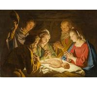 WYKUJMYTO Célèbre Art Mural Classique Murale Tableaux Toile l'Adoration des bergers de Matthias Stom Vintage Impressions sur Toile Pour la Décoration Murale 60x90cm