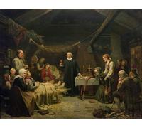 WYKUJMYTO Célèbre Art Mural Classique Murale Tableaux Toile le malade Bearhunter le dernier sacrement par Adolph Tidemand Vintage Impressions sur Toile Pour la Décoration Murale 60x90cm