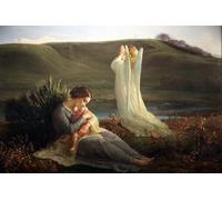 WYKUJMYTO Célèbre Art Mural Classique Murale Tableaux Toile le poème de l'âme l'ange et la mère détail de Louis Janmot Vintage Impressions sur Toile Pour la Décoration Murale 60x90cm
