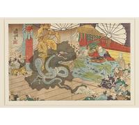 WYKUJMYTO Célèbre Art Mural Classique Murale Tableaux Toile Manifestation de la divinité à sept visages au mois de Minobuzan par Utagawa Kuniyoshi Pour la Décoration Murale 60x90cm