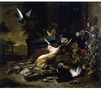 WYKUJMYTO Célèbre Art Mural Classique Murale Tableaux Toile Nature morte de gibier comprenant un lièvre tétras lyre et une perdrix par Jan Baptist Weenix Pour la Décoration Murale 60x90cm