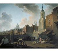 WYKUJMYTO Célèbre Art Mural Classique Murale Tableaux Toile Quai frais près du pont de Londres par William Marlow Vintage Impressions sur Toile Pour la Décoration Murale 60x90cm