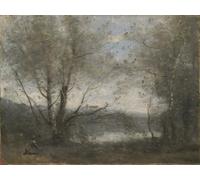 WYKUJMYTO Célèbre Art Mural Classique Murale Tableaux Toile un étang à travers les arbres de Jean Baptiste Camille Corot Vintage Impressions sur Toile Pour la Décoration Murale 60x90cm