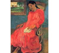 WYKUJMYTO De Célèbres Tableaux Abstrait Peinture Peinture Murale Nordique Femme en robe rouge de Paul Gauguin Impression Affiche Pour la Décoration de la Chambre 60x90cm