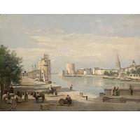 WYKUJMYTO De Célèbres Tableaux Abstrait Peinture Peinture Murale Nordique le Hafen Von La Rochelle. par Jean Baptiste Camille Corot Impression Affiche Pour la Décoration de la Chambre 60x90cm