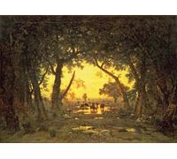WYKUJMYTO De Célèbres Tableaux Abstrait Peinture Peinture Murale Nordique Le matin de la forêt de Fontainebleau par Théodore Rousseau Impression Affiche Pour la Décoration de la Chambre 60x90cm