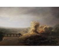 WYKUJMYTO De Célèbres Tableaux Abstrait Peinture Peinture Murale Nordique Paysage de Berlin avec un long pont en arc par Rembrandt Van Rijn Impression Affiche Pour la Décoration de la Chambre 60x90cm