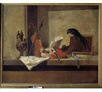 WYKUJMYTO Portrait Tableaux Imprimer Affiche Affiches Impression Instruments de musique et peinture d'oiseaux par Jean Baptiste Simeon Chardin Décorations Pour la Maison 60x90cm