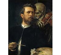 WYKUJMYTO Tableaux Célèbres Art Impression Toile Murale Tableau Autoportrait avec la mort jouant du violon d'Arnold Böcklin Affiche de Art Pour un Usage Bureautique 60x90cm