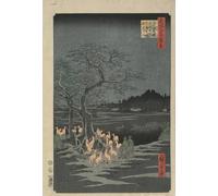WYKUJMYTO Tableaux Célèbres Art Impression Toile Murale Tableau Foxfires du Nouvel An au micocoulier à O Ji par Utagawa Hiroshige Affiche de Art Pour un Usage Bureautique 60x90cm