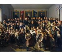WYKUJMYTO Tableaux Célèbres Art Impression Toile Murale Tableau Les enfants de parents pauvres reçoivent des vêtements d'hiver par Ferdinand Georg Waldmuller Pour un Usage Bureautique 60x90cm