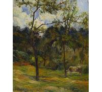 WYKUJMYTO Tableaux Célèbres Art Impression Toile Murale Tableau Paysage normand Vache dans un pré de Paul Gauguin Affiche de Art Pour un Usage Bureautique 60x90cm