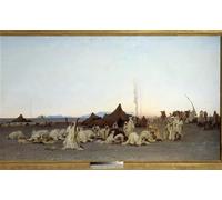WYKUJMYTO Tableaux Célèbres Art Impression Toile Murale Tableau Prière du soir dans le désert du Sahara par Gustave Guillaumet Affiche de Art Pour un Usage Bureautique 60x90cm