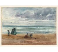 WYKUJMYTO Tableaux Célèbres Art Impression Toile Murale Tableau Scène de rivage avec des groupes de personnages John William Inchbold Affiche de Art Pour un Usage Bureautique 60x90cm