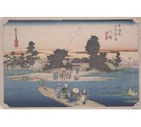 WYKUJMYTO Tableaux Célèbres Art Impression Toile Murale Tableau un ferry sur la rivière Rokugo par Utagawa Hiroshige Affiche de Art Pour un Usage Bureautique 60x90cm