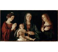 WYKUJMYTO Tableaux Célèbres Art Impression Toile Murale Tableau Vierge à l'enfant avec Sainte Catherine et Sainte Marie Madeleine par un célèbre artiste Pour un Usage Bureautique 60x90cm