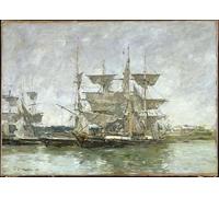 WYKUJMYTO Vintage Impressions sur Toile Art Murale Classique Art Imprimé Image Bateaux dans le port de Deauville par Eugène Louis Boudin Toile Paysage Peinture Pour la Décoration du Salon 60x90cm