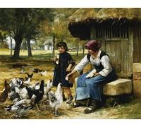 WYKUJMYTO Vintage Impressions sur Toile Art Murale Classique Art Imprimé Image L'heure du repas de Julien Dupre Toile Paysage Peinture Pour la Décoration du Salon 60x90cm
