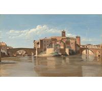 WYKUJMYTO Vintage Impressions sur Toile Art Murale Classique Art Imprimé Image l'île et le pont de San Bartolomeo par Jean Baptiste Camille Corot Pour la Décoration du Salon 60x90cm