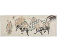WYKUJMYTO Vintage Impressions sur Toile Art Murale Classique Art Imprimé Image Six dieux mâles exécutant la danse du lion de Katsushika Hokusai Pour la Décoration du Salon 60x90cm