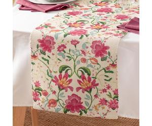 Wylder Claudia Table Chemin De Table - Lavable Intérieur/Extérieur Motif Floral Bleu à Rayures Séchage Rapide Décoration De Table (Rouge Bonbon - 220x35cm)