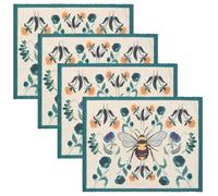 Wylder Wild Garden Sets De Table - Lot De 4 Sets De Table Lavables Champêtre Classique Floral Et Abeille Séchage Rapide (Multicolore - 46x36cm)