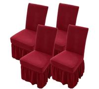 WYLEBER Housses de Chaise de Salle à Manger avec Jupe Longue,Lot de 2/4/6 Housse Chaise Salle a Manger,Couverture de Chaise Antidérapantes Universelles pour Cuisine Mariage Banquet(Wine Red,4 Set)
