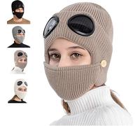 WYLFYJP Bonnet Unisexe 3 en 1 Maille avec Lunettes intégrées, Chapeau aviateur Chaud et Tendance for l'hiver Les Sports de Plein air, Masque Cache-Oreilles(Khaki)