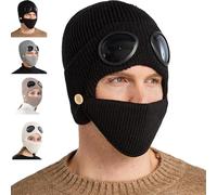 WYLFYJP Bonnet Unisexe 3 en 1 Maille avec Lunettes intégrées, Chapeau aviateur Chaud et Tendance for l'hiver Les Sports de Plein air, Masque Cache-Oreilles(Black)