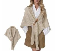 WYLFYJP Châle Triangulaire Tricoté avec Boucle Cuir, Châle Tricoté Triangulaire Automne-Hiver, Écharpe avec Manches for Femme, Châle Triangulaire Multifonctionnel for Dames, Écharpe Chaude(Beige)