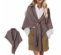 WYLFYJP Châle Triangulaire Tricoté avec Boucle Cuir, Châle Tricoté Triangulaire Automne-Hiver, Écharpe avec Manches for Femme, Châle Triangulaire Multifonctionnel for Dames, Écharpe Chaude(Coffee)