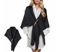 WYLFYJP Châle Triangulaire Tricoté avec Boucle Cuir, Châle Tricoté Triangulaire Automne-Hiver, Écharpe avec Manches for Femme, Châle Triangulaire Multifonctionnel for Dames, Écharpe Chaude(Black)