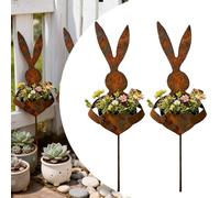 WYLFYJP Jardinière De Jardin en Forme Lapin Vintage Métal Pâques, Rustique avec Jardinières D'extérieur sur Un Piquet for Petites Fleurs, Cour(2pcs)
