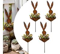 WYLFYJP Jardinière De Jardin en Forme Lapin Vintage Métal Pâques, Rustique avec Jardinières D'extérieur sur Un Piquet for Petites Fleurs, Cour(4pcs)