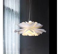 Wylolik Lustre pétales moderne Lampes suspendues blanches nordiques Lampe de chambre Lampes suspendues fleurs avec abat-jour en acrylique Table en métal réglable en hauteur Décoration d'îlot de cuisin