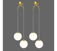 Wylolik Suspension minimaliste dorée lustre globe en verre blanc lampe suspendue réglable hauteur éclairage de suspension décoratif chevet éclairage intérieur double luminaire pour salon bibliothèque