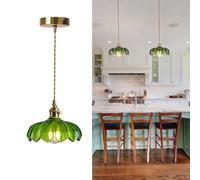 Wylolik Suspension Vintage en Verre, Abat-Jour en Verre de 25 cm Suspension créative en Forme de Fleur Verte, Lustre en Laiton Plafonnier pour Salon, Chambre à Coucher, Salle à Manger