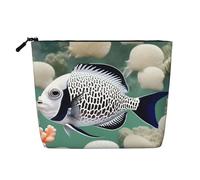WYLXIN Trousse de maquillage en chanvre avec poissons tropicaux blancs. Respectueux de l'environnement et durable, design simple, facile à ranger vos essentiels de beauté.
