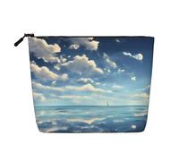 WYLXIN Trousse de maquillage en chanvre synthétique avec nuages blancs sur la mer. Respectueux de l'environnement et durable, design simple, facile à ranger vos essentiels de beauté.