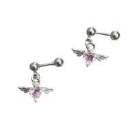WYLZLKX Boucles d'oreilles hypoallergéniques en acier inoxydable avec aile et cœur - Bijou léger pour femme - À porter au quotidien, Approx.1.5cm/0.59inch, Acier inoxydable, Acier inoxydable.